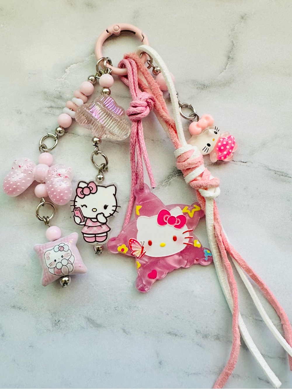 Hello Kitty Pink & White Star Charm Keychain